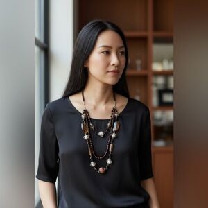 Chic Beaded Necklace with Amber and Silver Accents